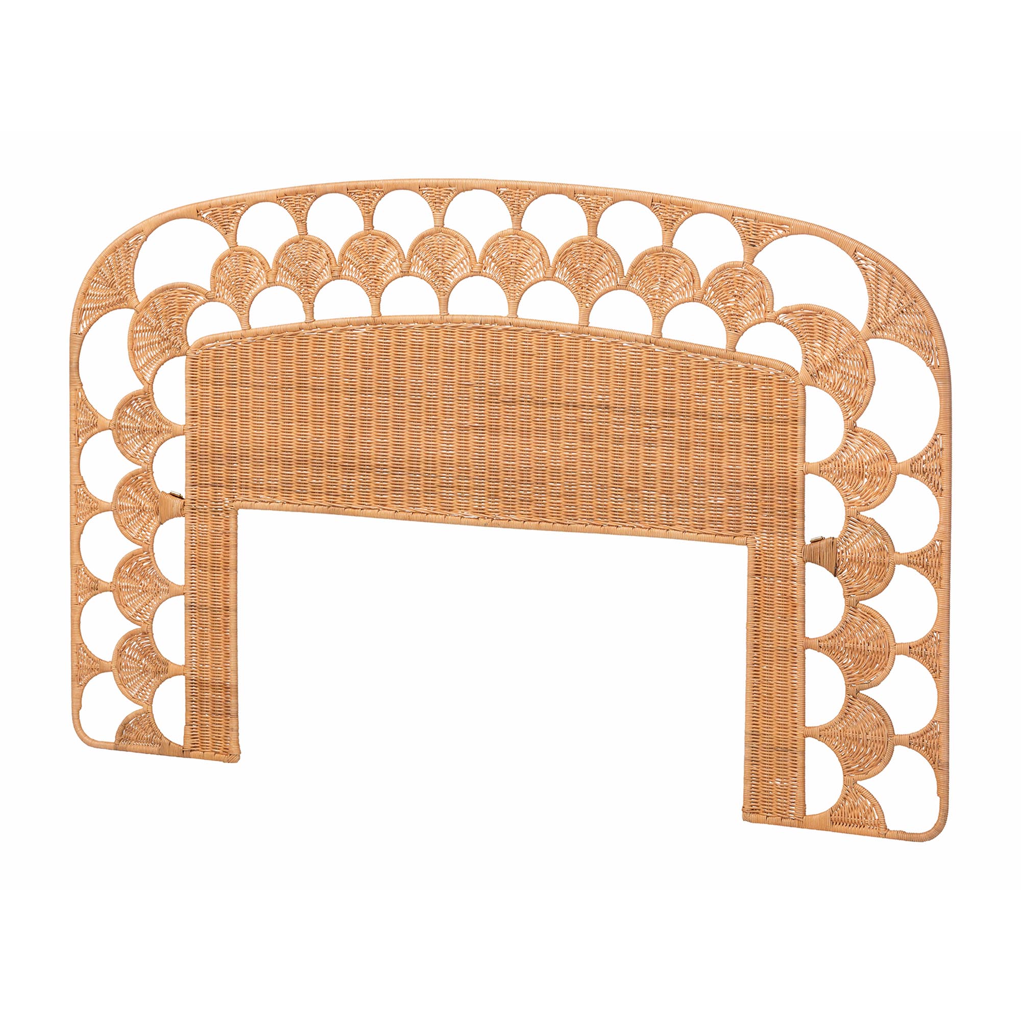 bali & pari Felician Natural Rattan Standalone Headboard - Handwoven Wicker Panel Headboard with Scalloped Fan Motif, King